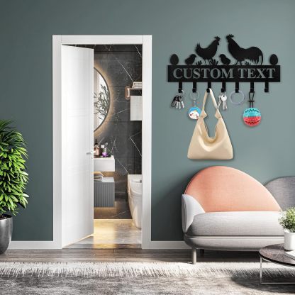 Personalized Key Holder for Wall, Key Rack Wall Mount with Chicken Design-MetalsignX