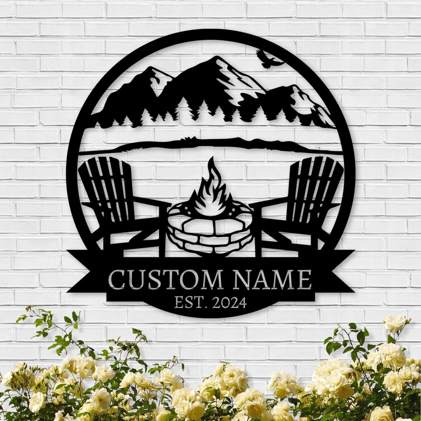  Custom Mountain Campfire Sign, Personalized Campfire Name Sign, Metal Wall Art ms004-MetalsignX
