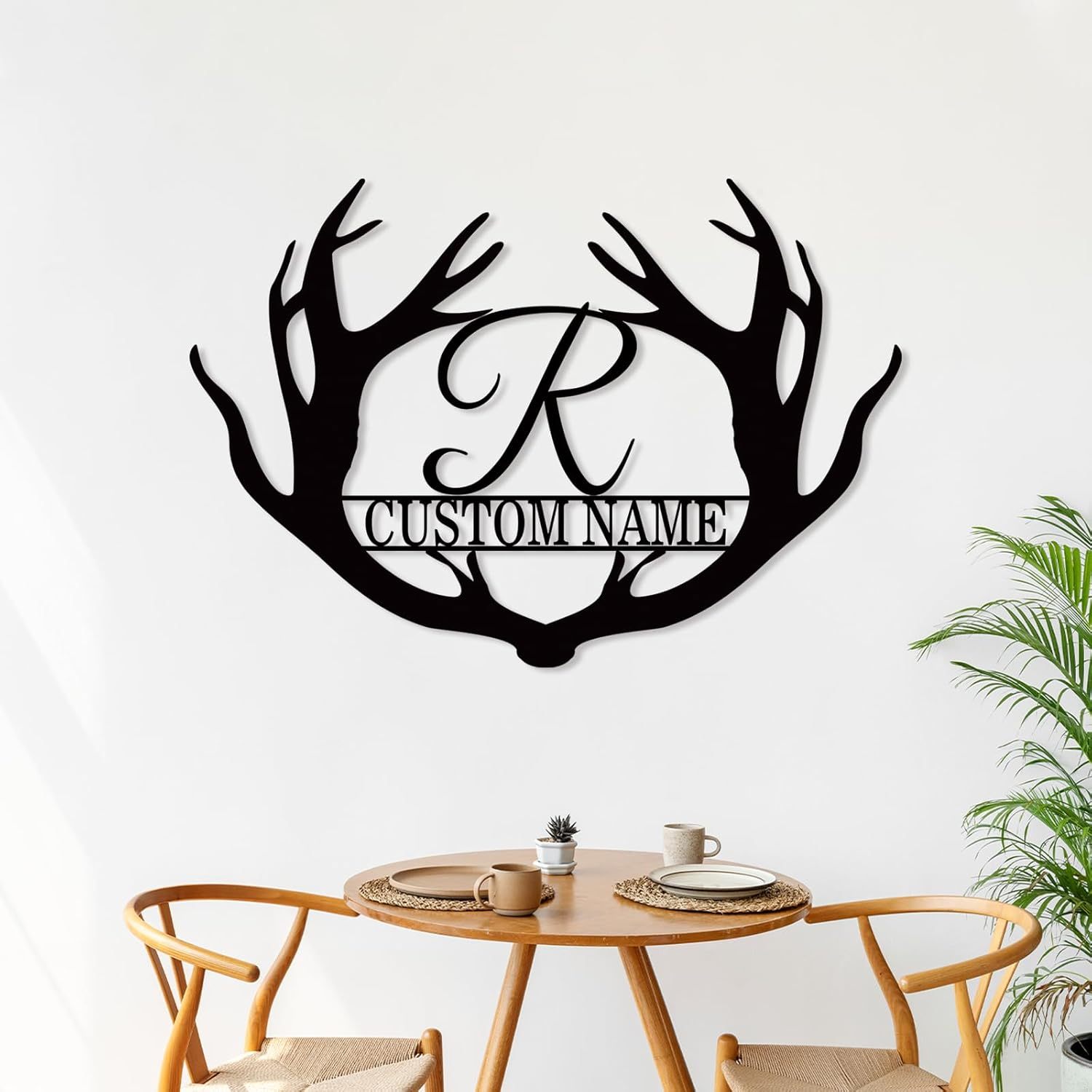 Personalized Metal Name Sign, Deer Antlers Monogram, Family Last Name Wall Art, Rustic Home Decor & Wedding Gifts-MetalsignX