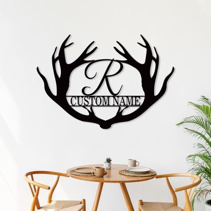 Personalized Metal Name Sign, Deer Antlers Monogram, Family Last Name Wall Art, Rustic Home Decor & Wedding Gifts-MetalsignX