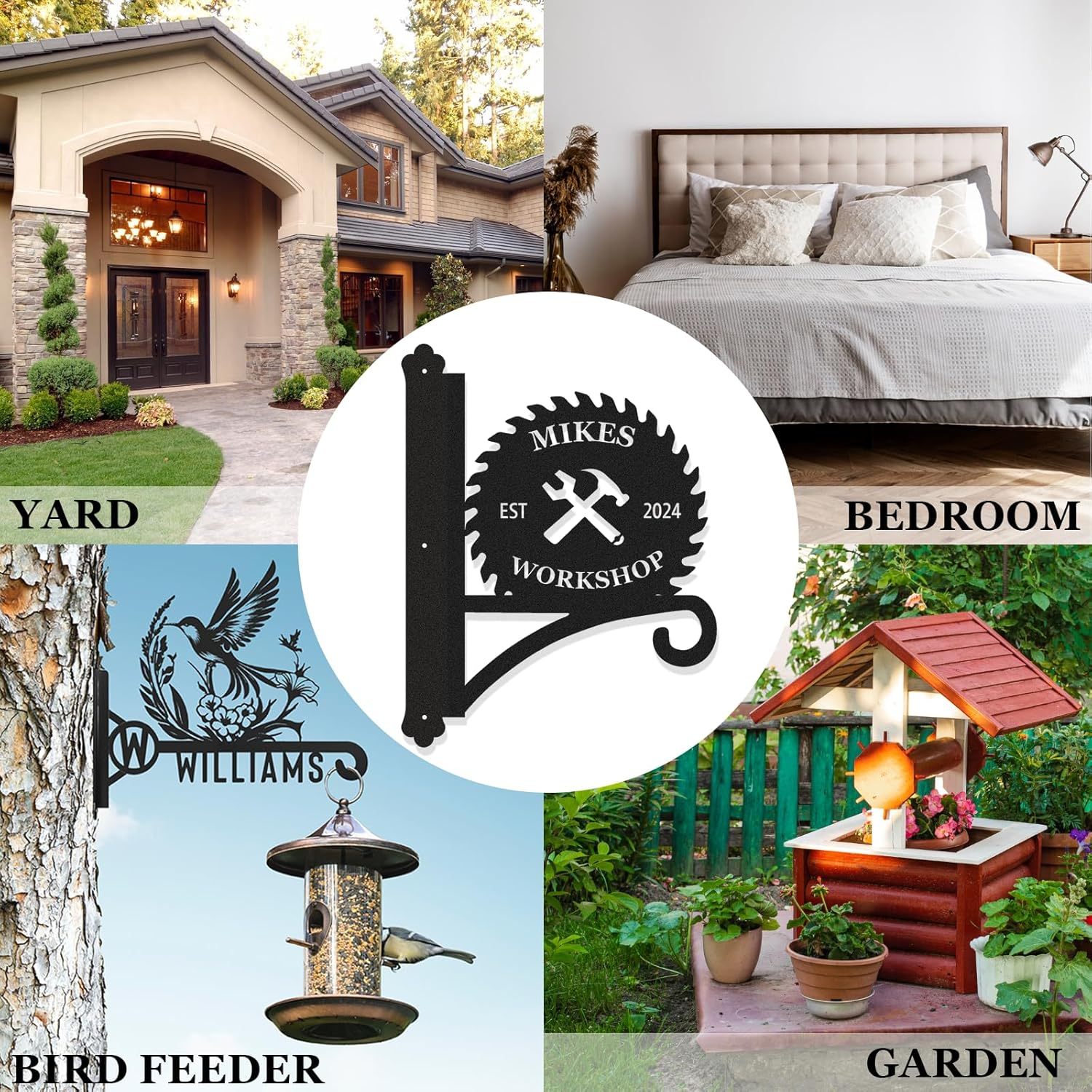 Personalized Iron Hanging Plant Bracket, Customizable Decorative Wall Plant Hanger Indoor Outdoor, Custom Name Bird Feeder Hook, Anti Rust Metal Hook for Wind Chimes Lantern