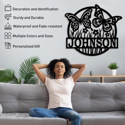 Custom Metal Sign, Personalized Butterfly Cabin Sign, Monogram Family Name Sign, Outdoor Wall Art, Bedroom Decor, Housewarming Gift-MetalsignX