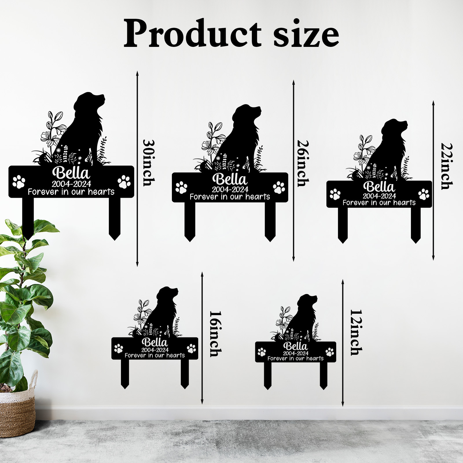 Custom Pet Memorial Garden Stake, Personalized Golden Retriever Silhouette Grave Marker with Name and Years, Outdoor Tribute Sign for Beloved Pets