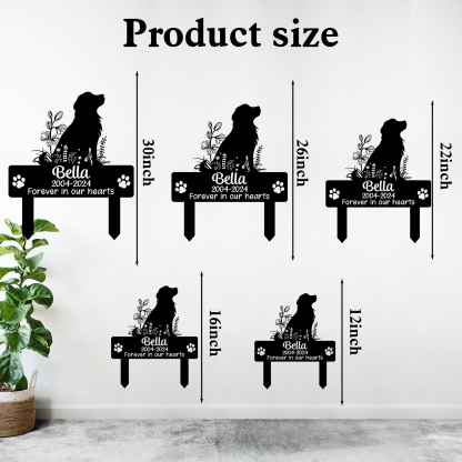 Custom Pet Memorial Garden Stake, Personalized Golden Retriever Silhouette Grave Marker with Name and Years, Outdoor Tribute Sign for Beloved Pets