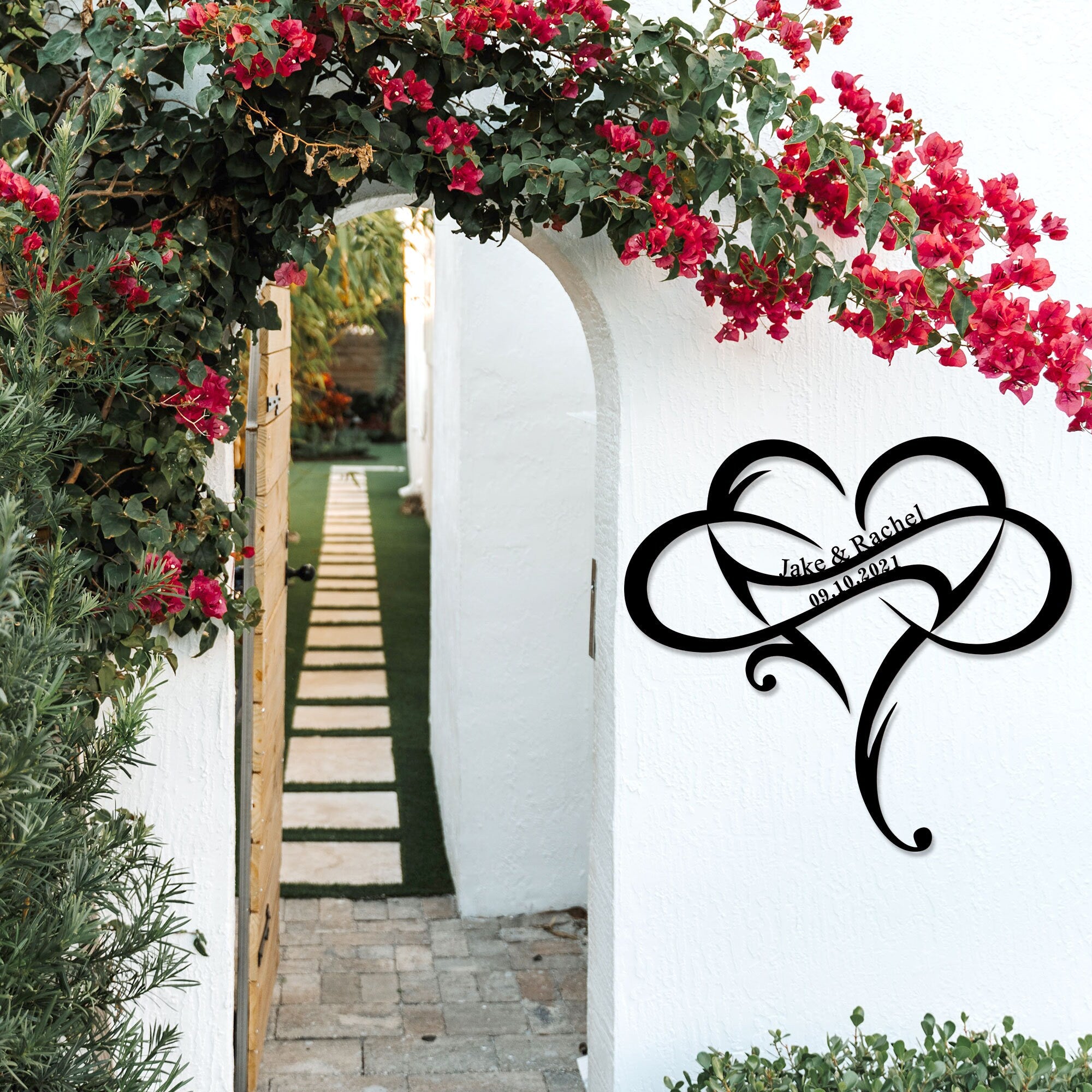 Custom Wedding Metal Sign of Name And Special Date with Heart Intertwined-MetalsignX