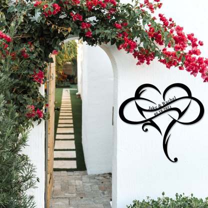 Custom Wedding Metal Sign of Name And Special Date with Heart Intertwined-MetalsignX