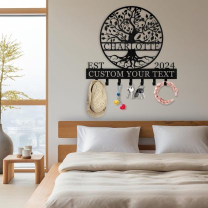 Personalized Key Holder Wall Mount, Custom Name Tree of Life Key Holder for Wall-MetalsignX