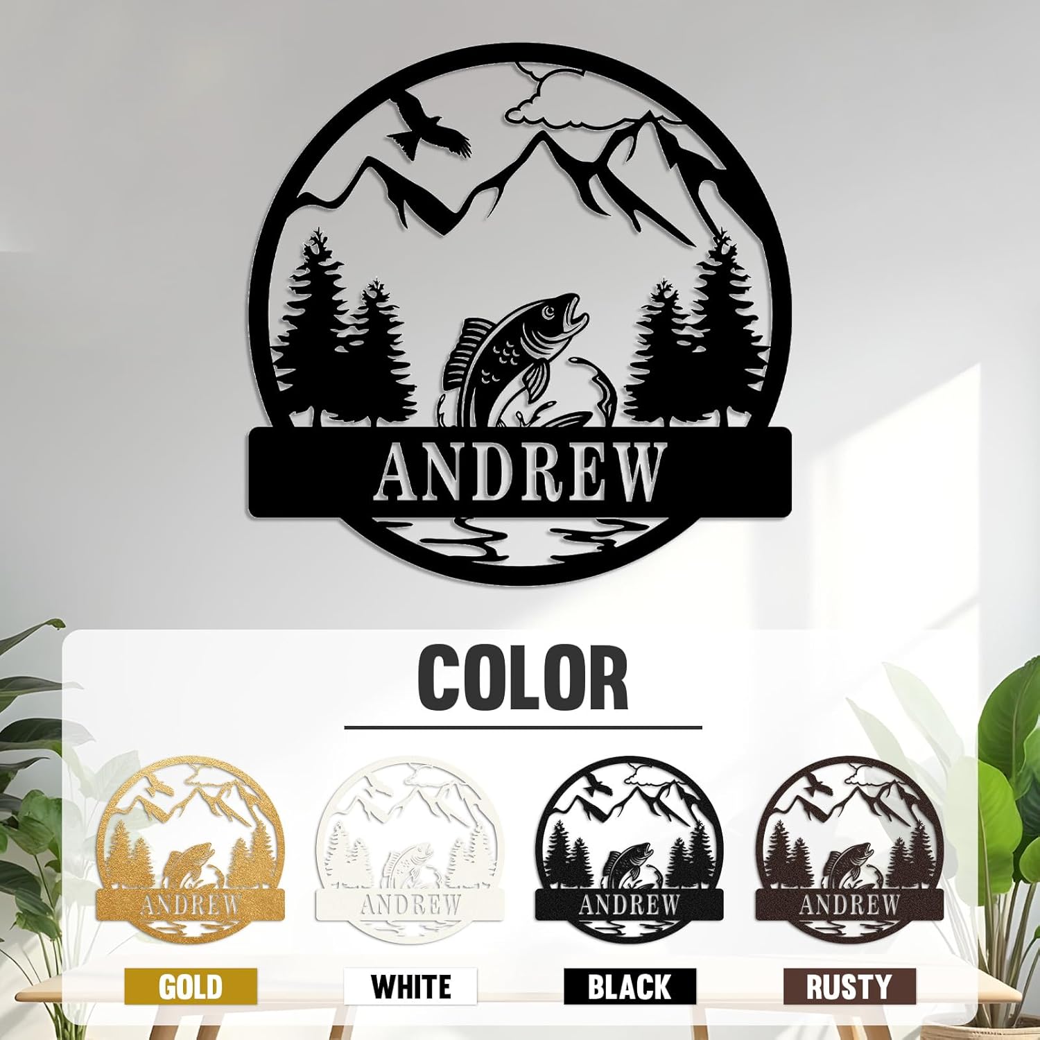 Personalized Largemouth Bass Metal Sign, Custom Fishing Last Name Sign for Home, Fish Family Signs Wall Decor-MetalsignX