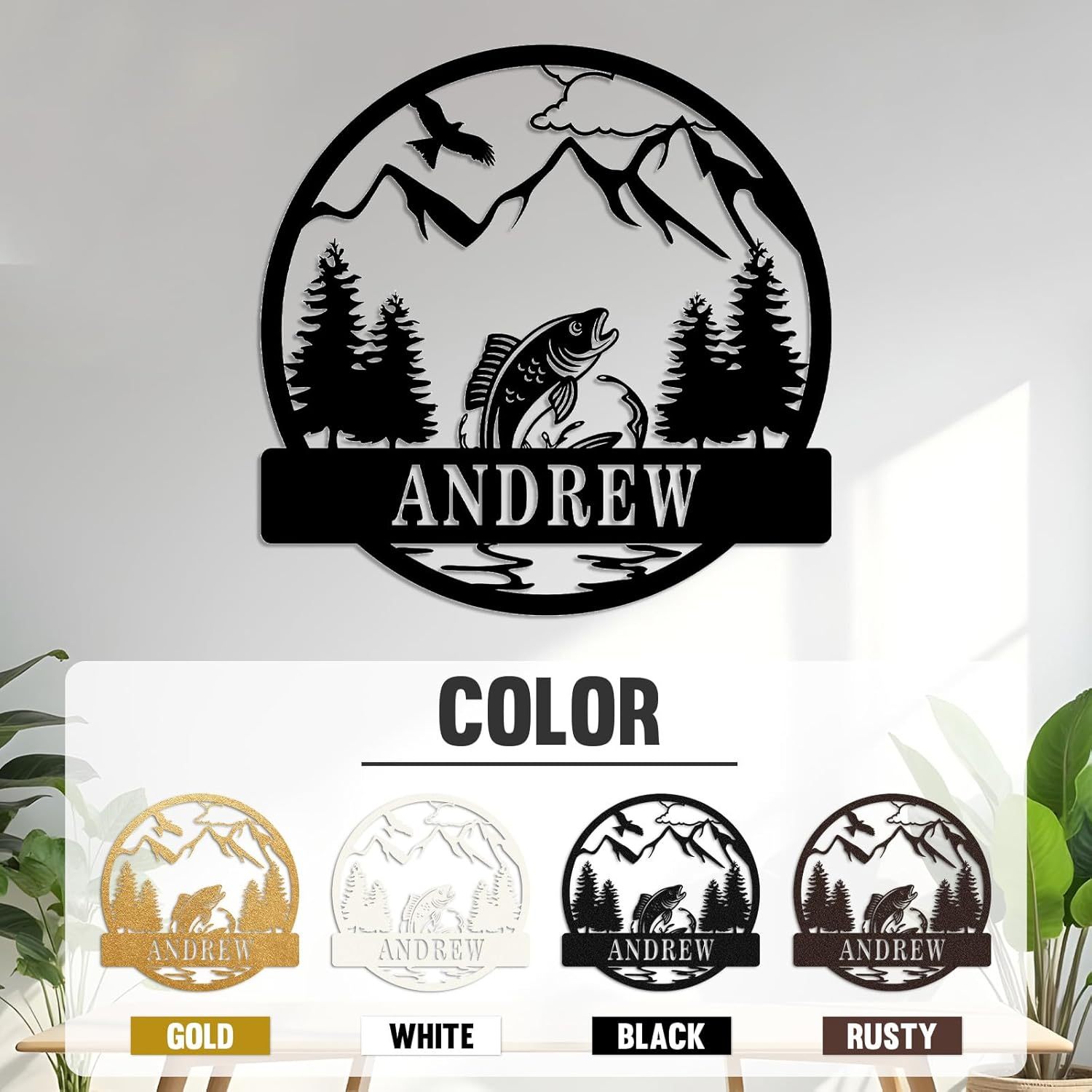 Personalized Largemouth Bass Metal Sign, Custom Fishing Last Name Sign for Home, Fish Family Signs Wall Decor-MetalsignX