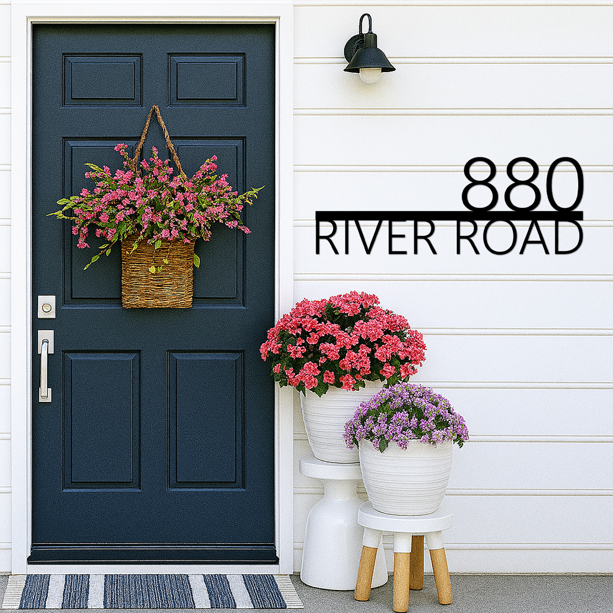 Personalized Address Sign, Modern Decor Metal House Number Sign with Street Name, Custom Retro Style Address Plaque