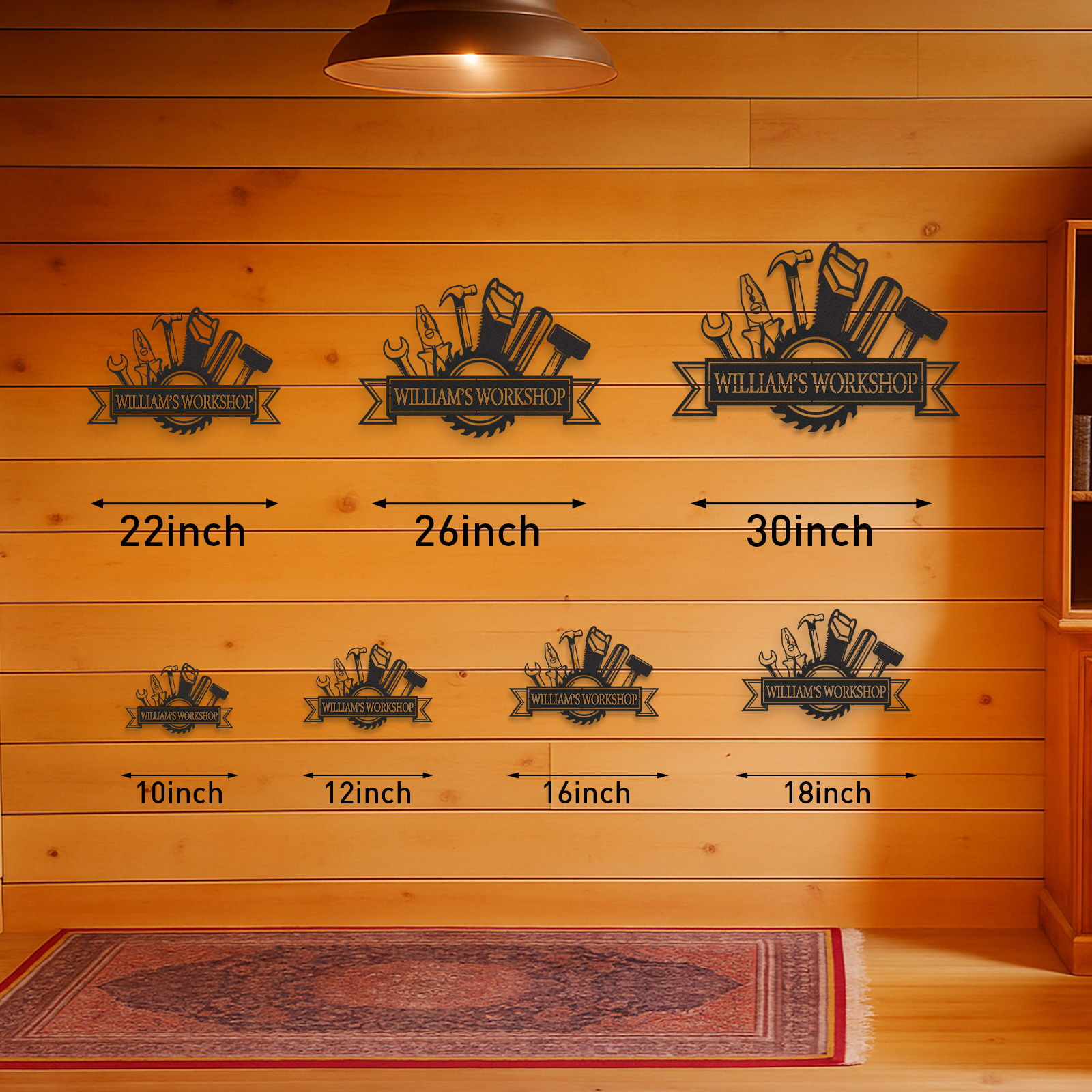Custom William's Workshop Metal Sign with Tools, Personalized Metal Garage Decor for Dad, Grandpa or Him, Great Gift for Father’s Day or Birthday