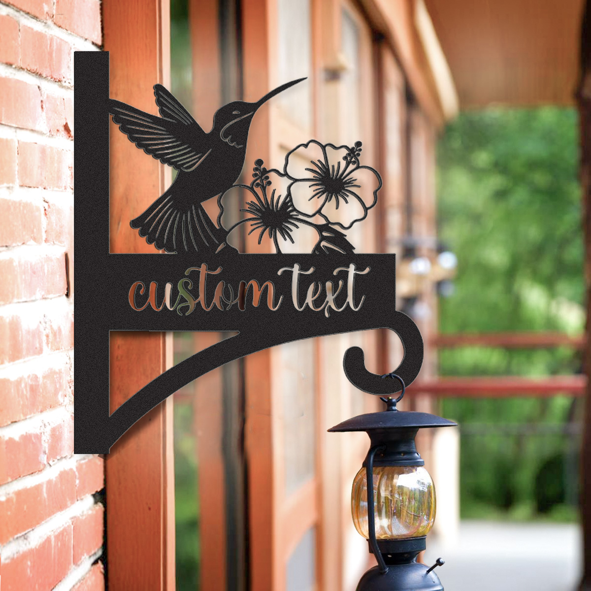 Custom Hummingbird Flower Plant Hanger, Personalized Outdoor Metal Wall Hook for Hanging Baskets, Bird Feeders or Lanterns, Elegant Garden Sign Decor