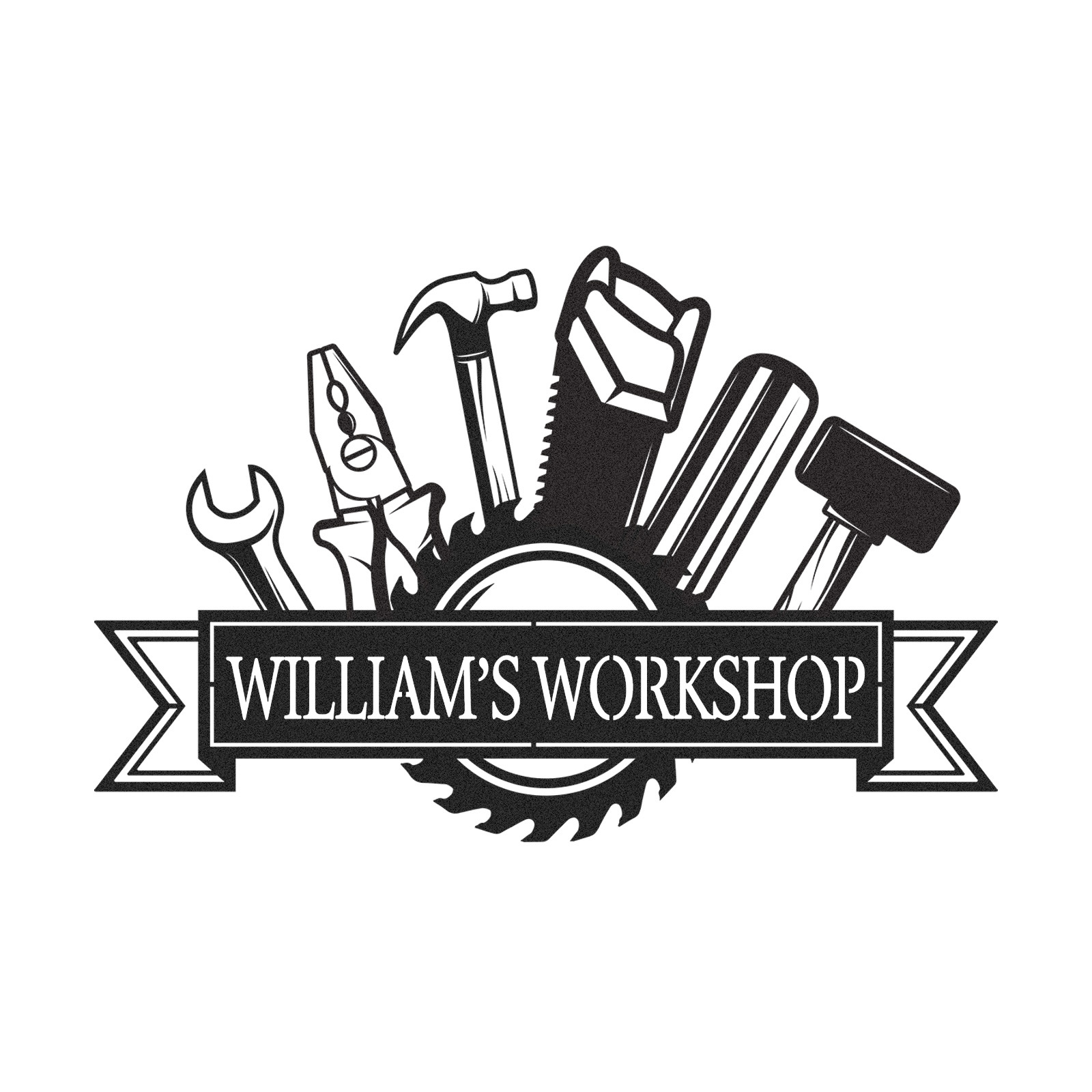 Custom William's Workshop Metal Sign with Tools, Personalized Metal Garage Decor for Dad, Grandpa or Him, Great Gift for Father’s Day or Birthday