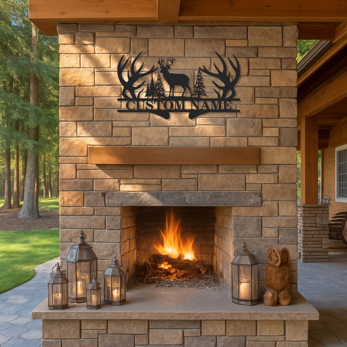 Personalized Hunting Metal Sign, Custom Deer and Trees Name Sign, Rustic Cabin Wall Decor