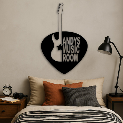 Personalized Guitar Pick Metal Sign, Custom Music Room Wall Art with Electric Guitar, Gift for Guitar Players