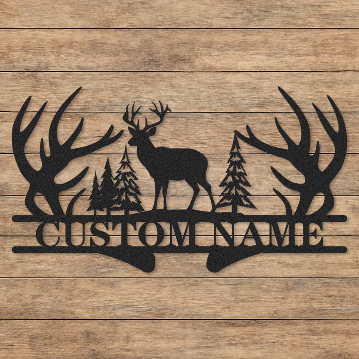 Personalized Hunting Metal Sign, Custom Deer and Trees Name Sign, Rustic Cabin Wall Decor