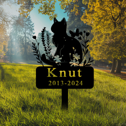 Personalized Cat Memorial Stake,Cat Metal Grave Marker with Flowers, Loss of Cat Sympathy Gift