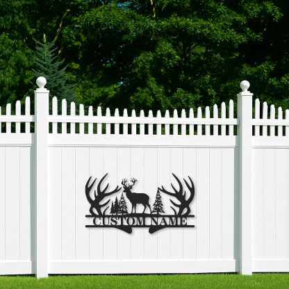 Personalized Hunting Metal Sign, Custom Deer and Trees Name Sign, Rustic Cabin Wall Decor