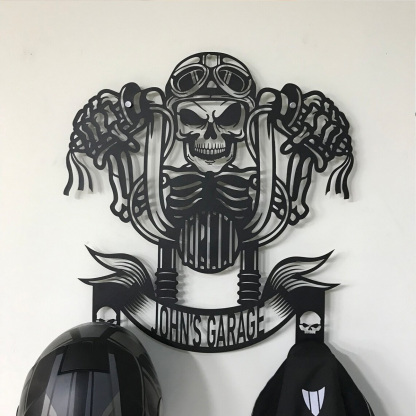Custom Metal Motorcycle Sign Helmet Holder, outstanding, skull motorcycle jacket holder, bike helmet