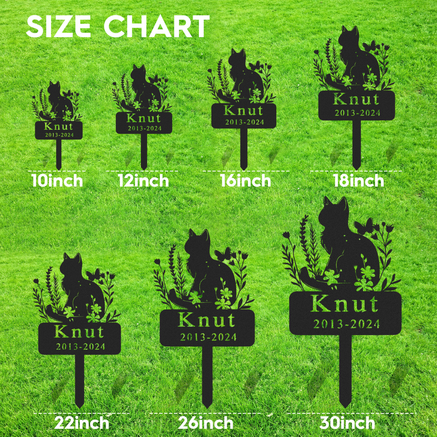 Personalized Cat Memorial Stake,Cat Metal Grave Marker with Flowers, Loss of Cat Sympathy Gift