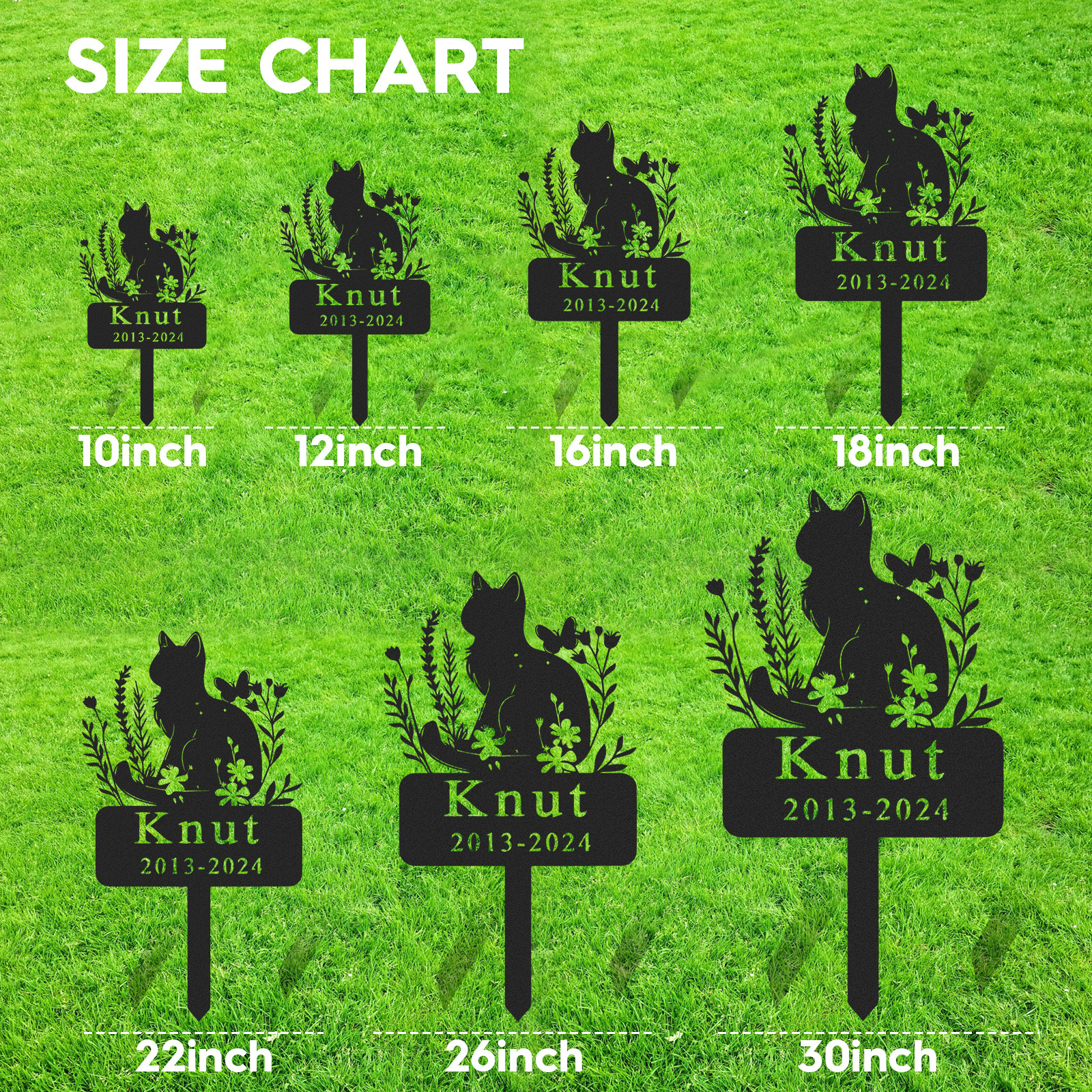 Personalized Cat Memorial Stake,Cat Metal Grave Marker with Flowers, Loss of Cat Sympathy Gift