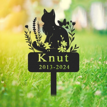 Personalized Cat Memorial Stake,Cat Metal Grave Marker with Flowers, Loss of Cat Sympathy Gift
