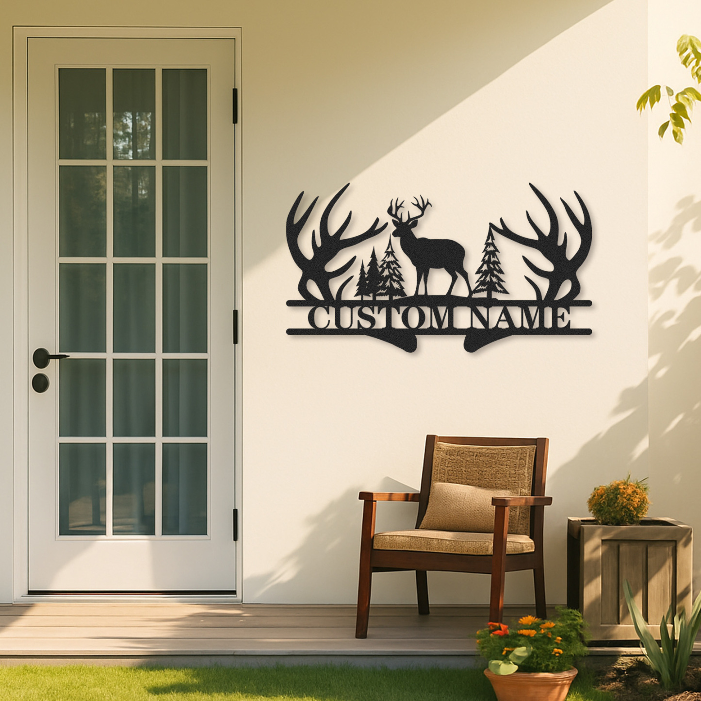 Personalized Hunting Metal Sign, Custom Deer and Trees Name Sign, Rustic Cabin Wall Decor