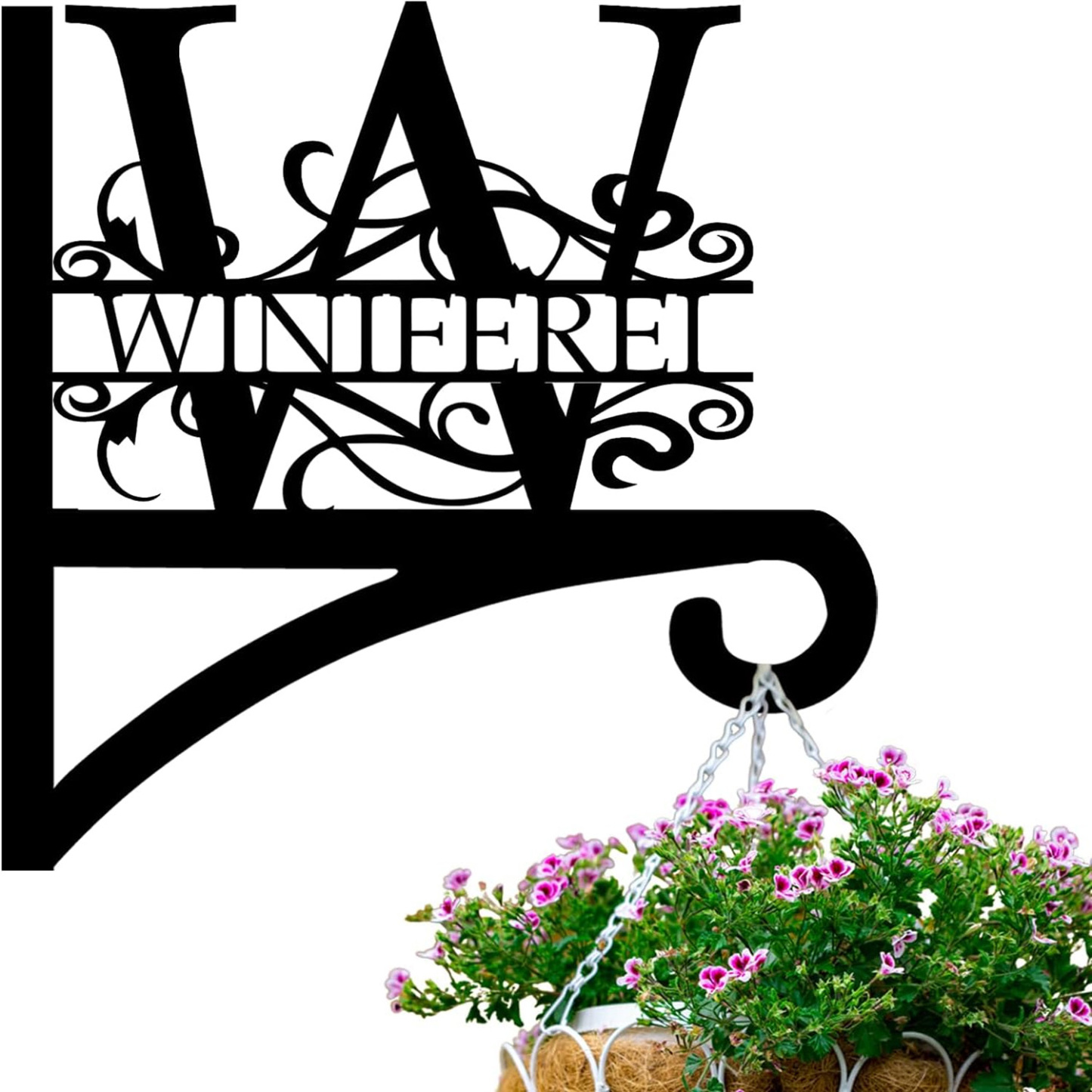 Custom Last Name Metal Plant Hanger Indoor & Outdoor, Personalized Letter Monogram Metal Hanging Plant Bracket-MetalsignX