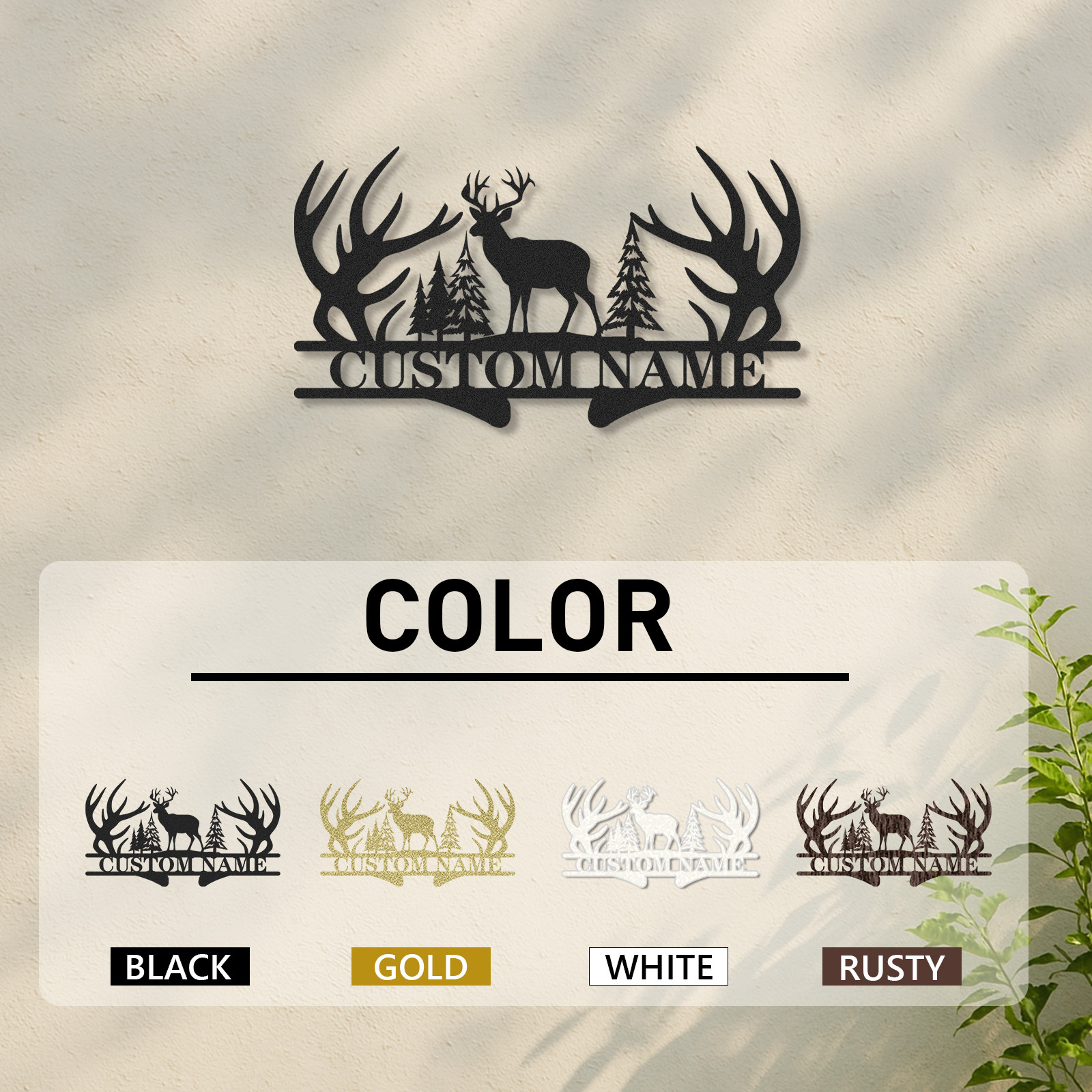 Personalized Hunting Metal Sign, Custom Deer and Trees Name Sign, Rustic Cabin Wall Decor