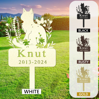 Personalized Cat Memorial Stake,Cat Metal Grave Marker with Flowers, Loss of Cat Sympathy Gift