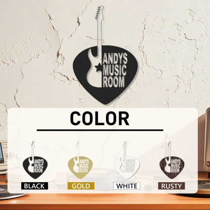 Personalized Guitar Pick Metal Sign, Custom Music Room Wall Art with Electric Guitar, Gift for Guitar Players