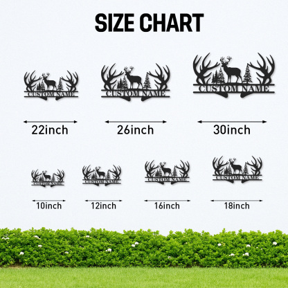 Personalized Hunting Metal Sign, Custom Deer and Trees Name Sign, Rustic Cabin Wall Decor