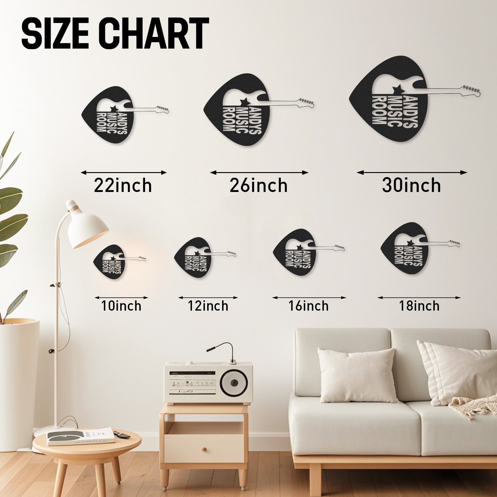 Personalized Guitar Pick Metal Sign, Custom Music Room Wall Art with Electric Guitar, Gift for Guitar Players