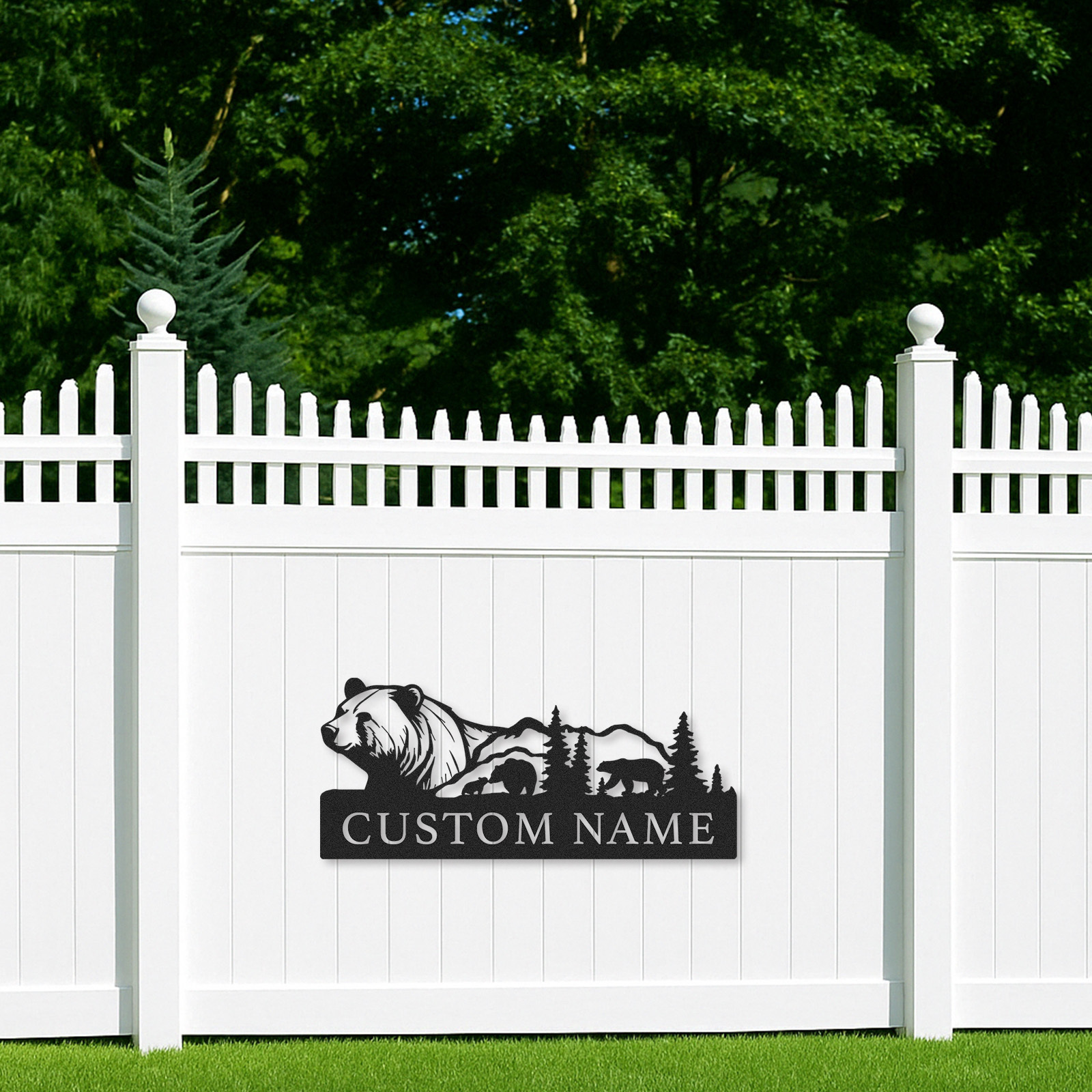 Bear Family Metal Sign Custom Name, Personalized Mountain Scene Sign for Cabin Decor or Outdoor Nature Gift