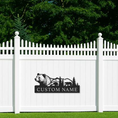 Bear Family Metal Sign Custom Name, Personalized Mountain Scene Sign for Cabin Decor or Outdoor Nature Gift
