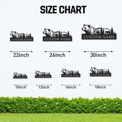 Bear Family Metal Sign Custom Name, Personalized Mountain Scene Sign for Cabin Decor or Outdoor Nature Gift