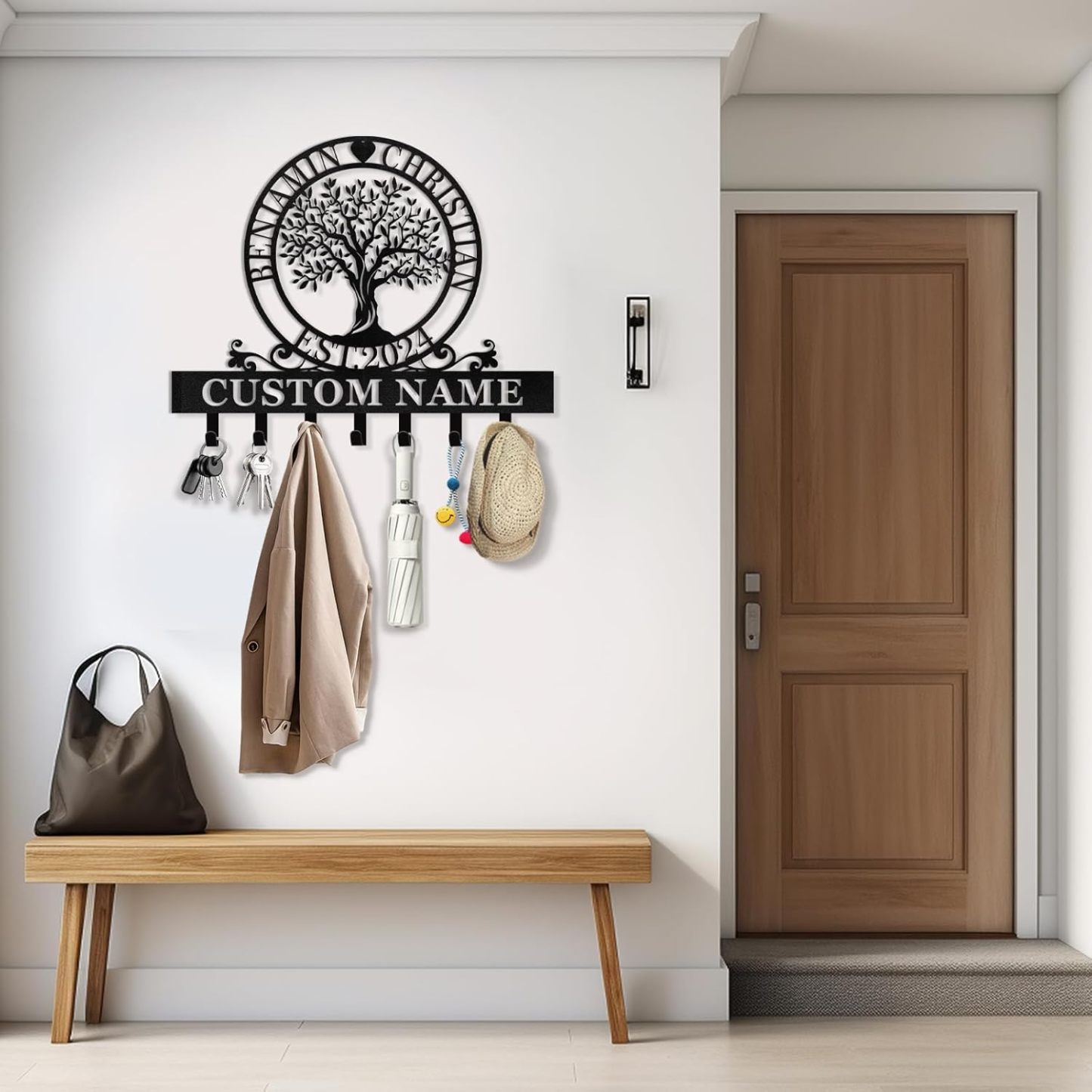 Custom Name Metal Key Holder Wall Mount, Organizer Rack for Home Entryway-MetalsignX