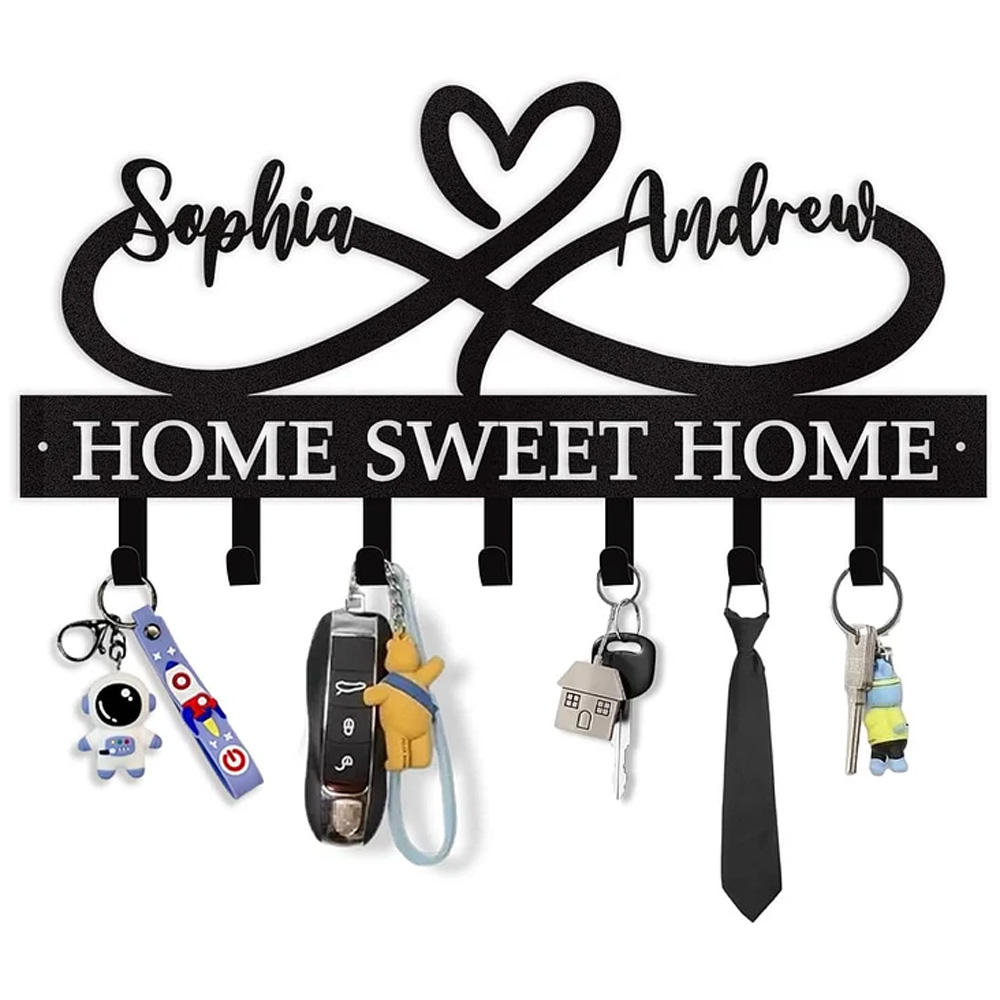 Personalized Key Holder Wall Mounted, Custom Couple's Name Metal Key Holder for Wall-MetalsignX