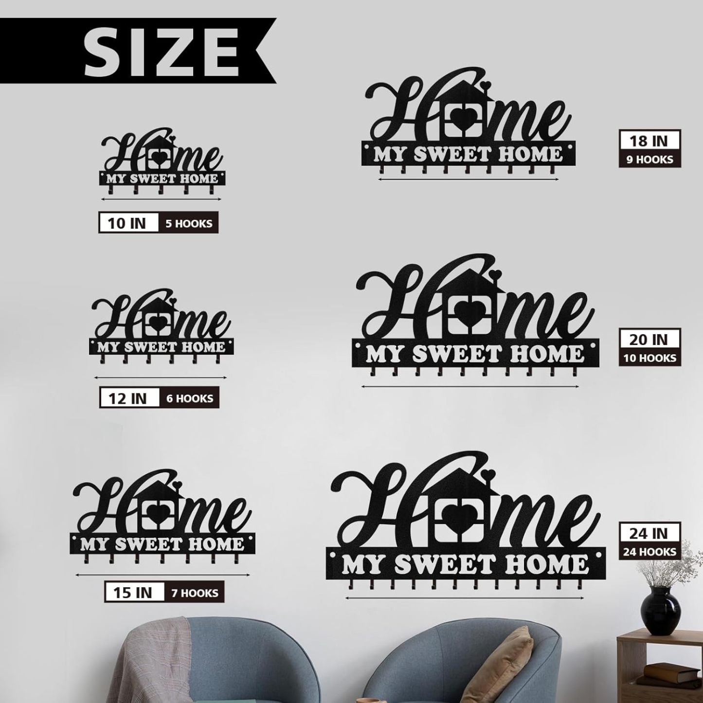 Personalized Key Holder for Wall, Sweet Home Key Holder Wall Mounted-MetalsignX