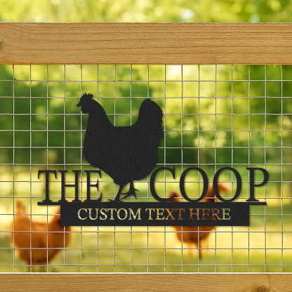 Custom Chicken Coop Metal Sign with Hen Silhouette and Name, Personalized Farm Decor for Backyard Chickens