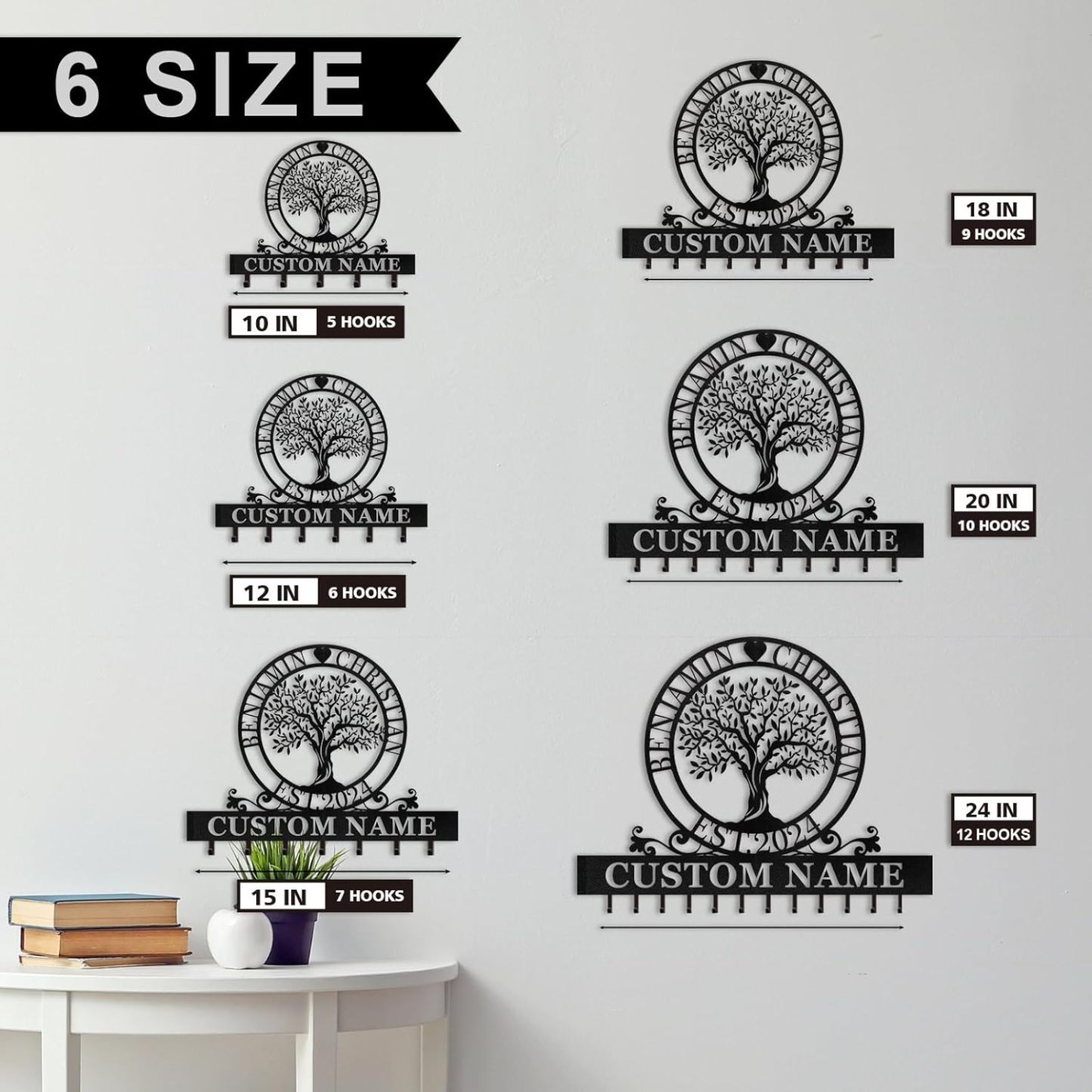 Custom Name Metal Key Holder Wall Mount, Organizer Rack for Home Entryway-MetalsignX