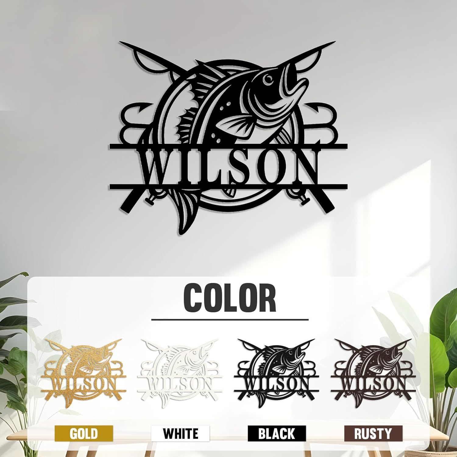 Personalized Largemouth Bass Metal Sign, Custom Fishing Last Name Sign for Home, Fish Family Signs Wall Decor-MetalsignX