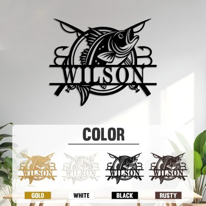 Personalized Largemouth Bass Metal Sign, Custom Fishing Last Name Sign for Home, Fish Family Signs Wall Decor-MetalsignX