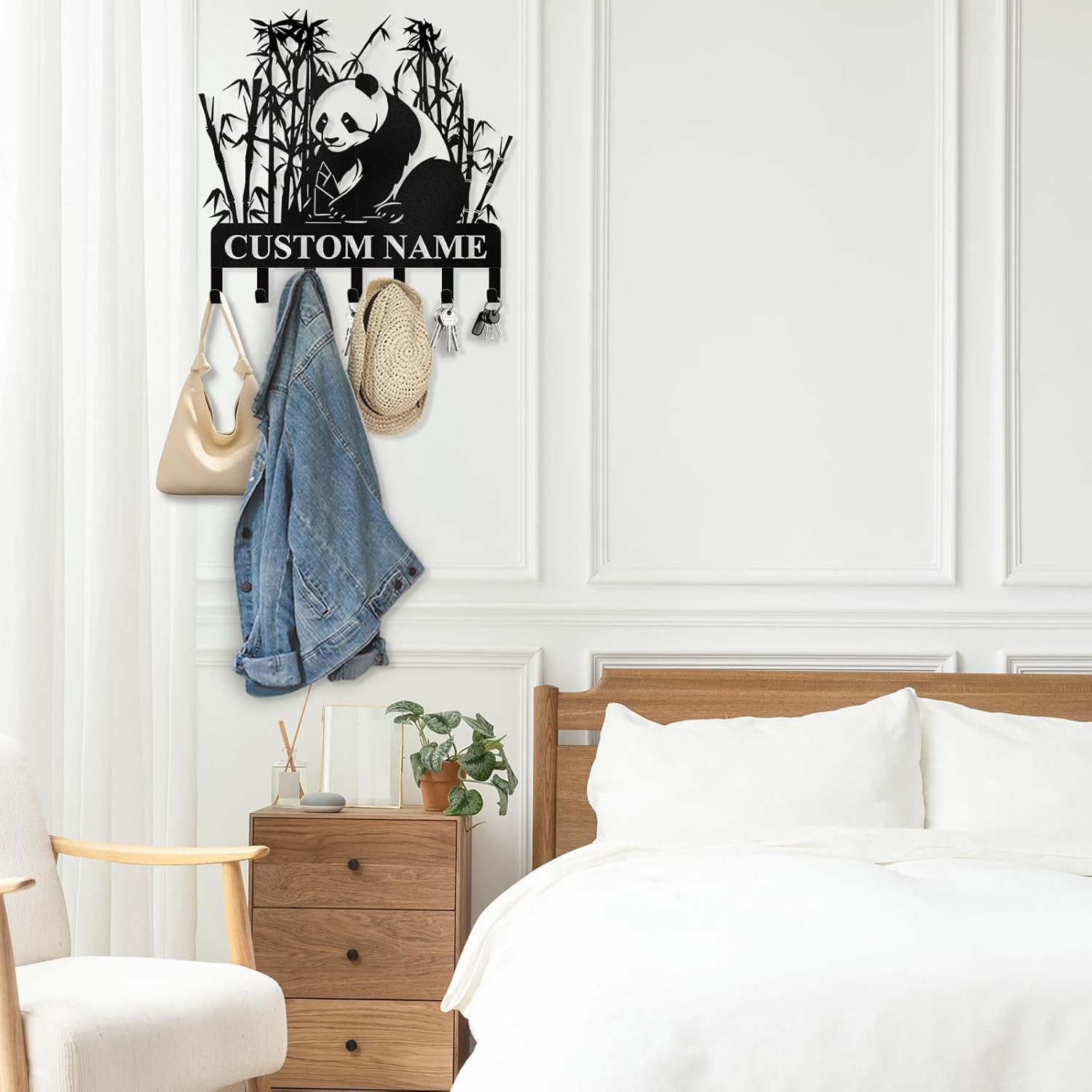 Personalized Metal Key Holder for Wall, Bamboo Panda Animal Key Hanger-MetalsignX