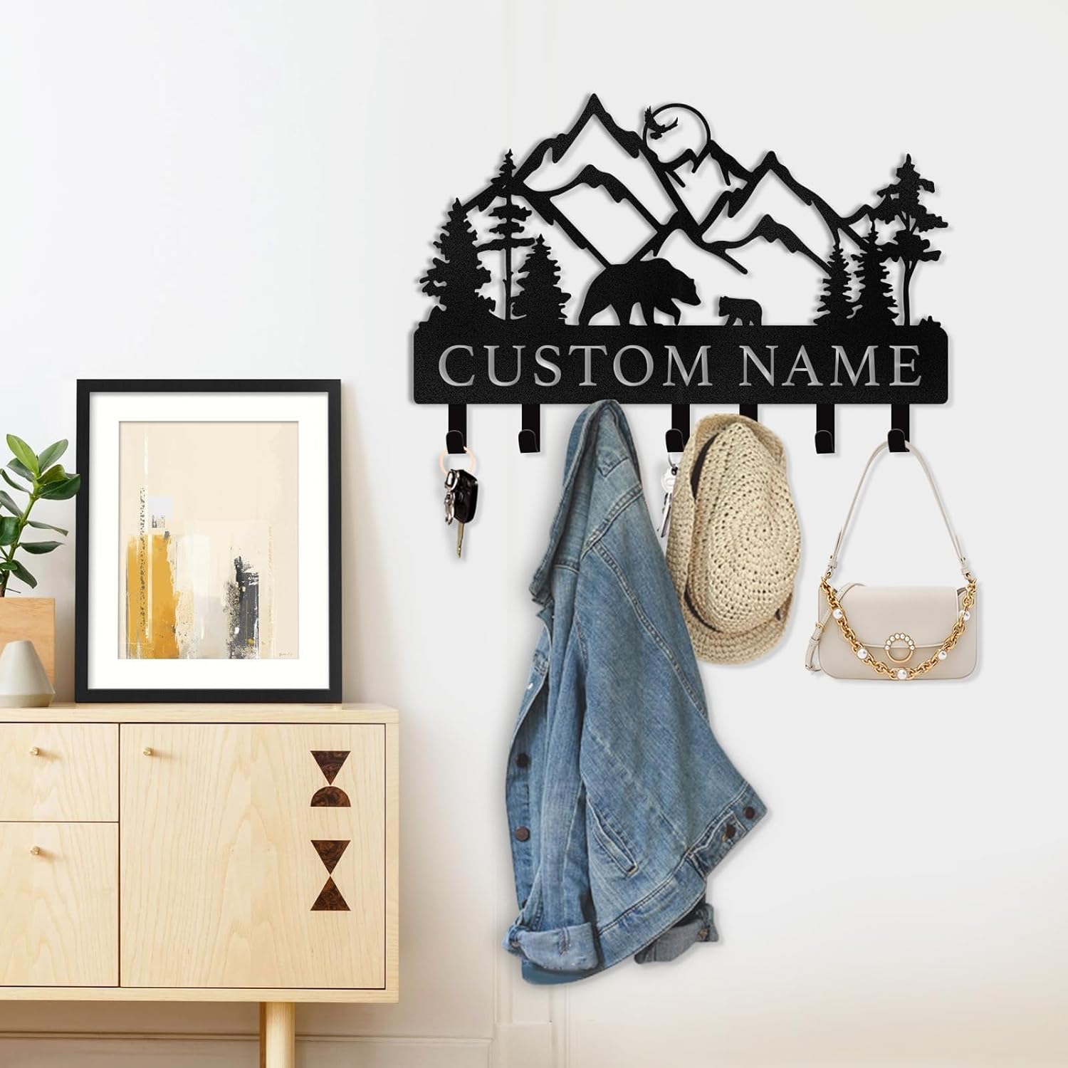 Personalized Key Holder for Wall, Custom Forest Deer Coat Rack Wall Hanging-MetalsignX