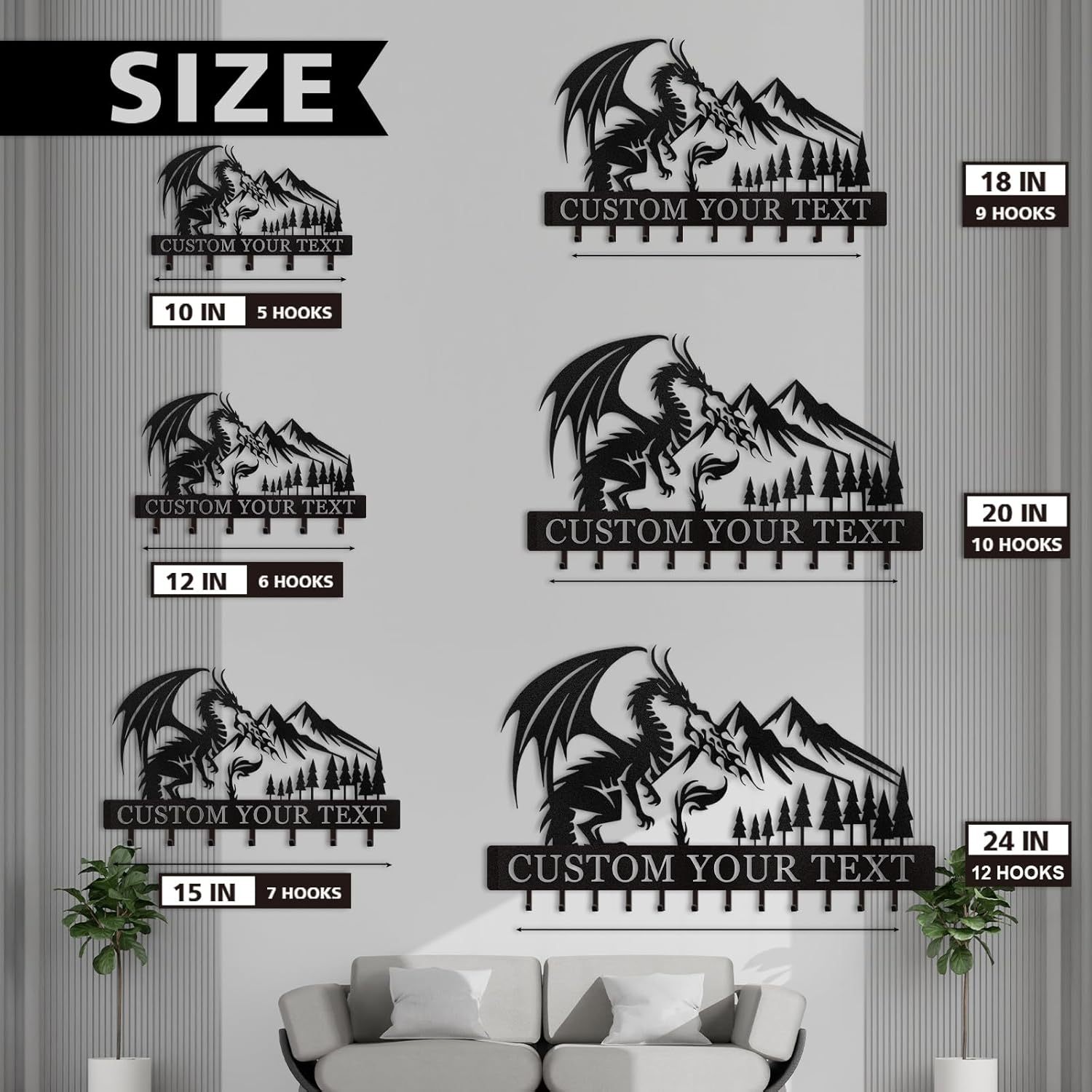 Personalized Key Holder Wall Mounted, Custom Dragon Design Key Holder for Wall-MetalsignX