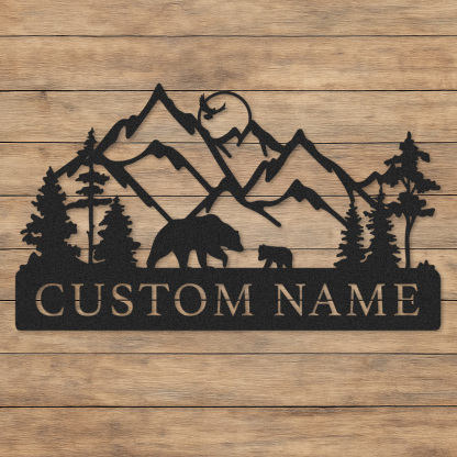 Custom Mountain Bear Wall Art, Personalized Family Name Sign for Cabin or Hunting Lodge