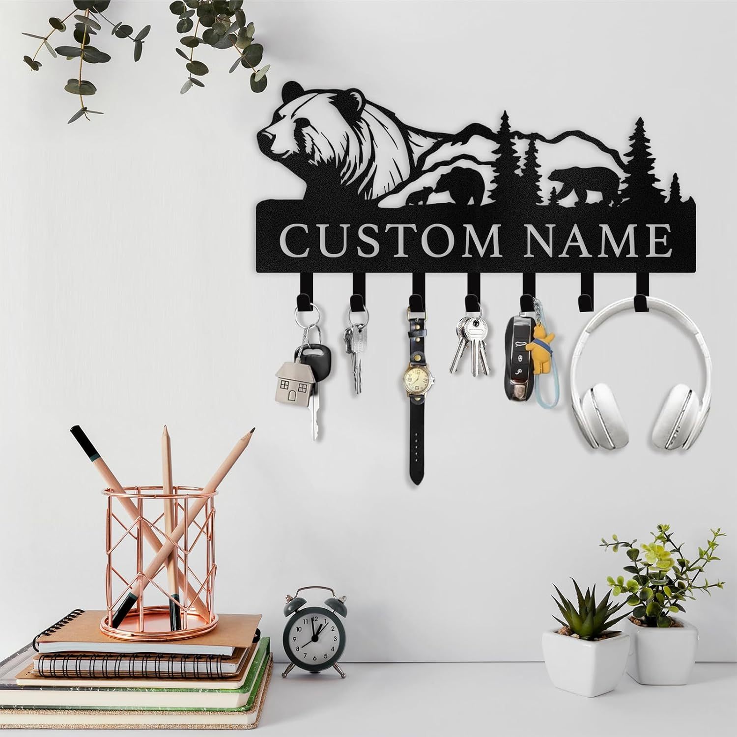Personalized Polar Deer & Bear Key Holder on Wall | Wall-Mounted Key Organizer Rack-MetalsignX