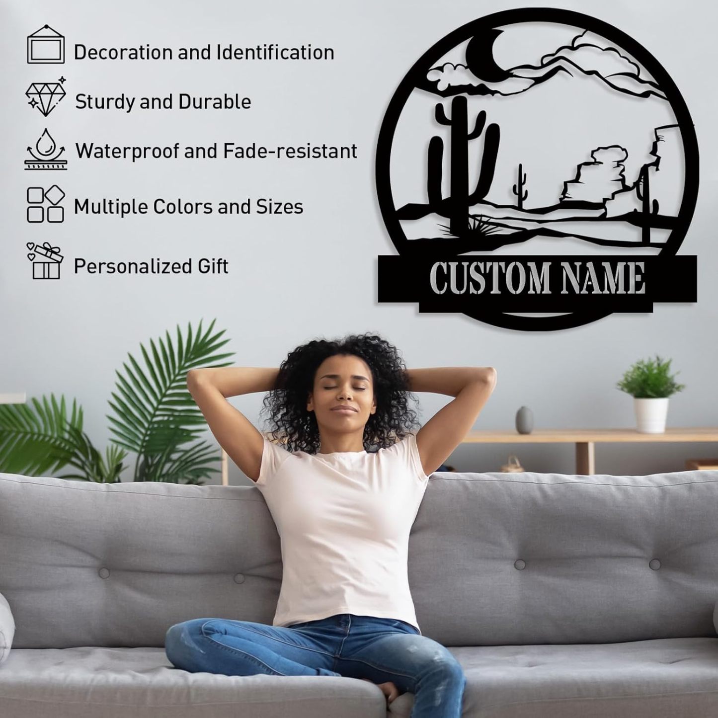 Custom Cactus Metal Sign, Monogram Family Name Wall Art, Personalized Outdoor Decor & Wedding Gift-MetalsignX