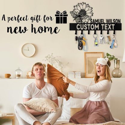 Personalized Key Holder Wall Mounted, Bee Flower Key Holder for Wall Decorative-MetalsignX